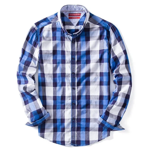 100% COTTON PLAID SHIRT TOP QUALITY LONG SLEEVE MEN'S SHIRTS