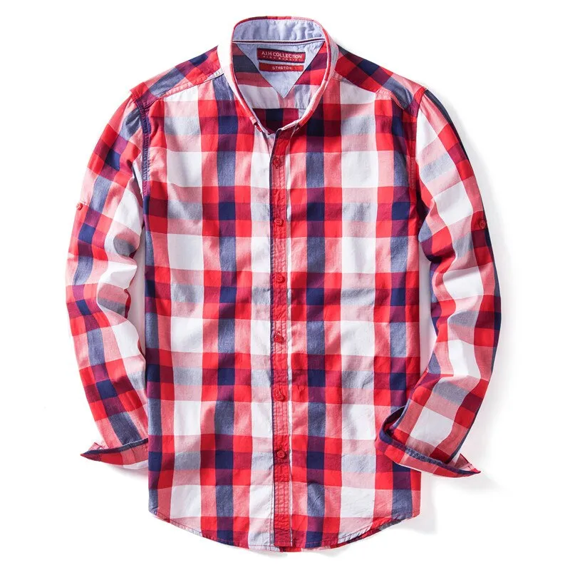 100% COTTON PLAID SHIRT TOP QUALITY LONG SLEEVE MEN'S SHIRTS