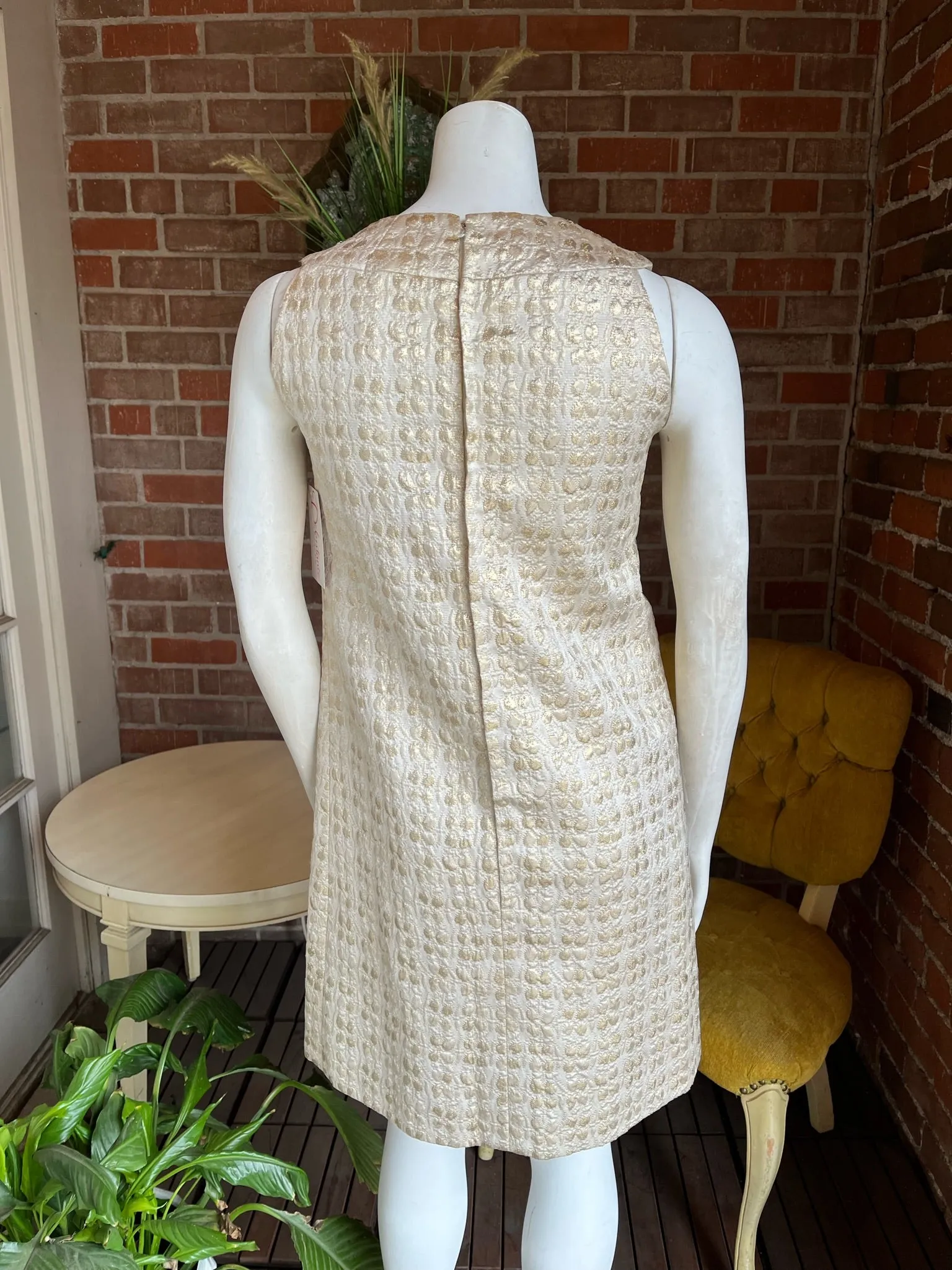 1960s Gold Jacquard Shift Dress