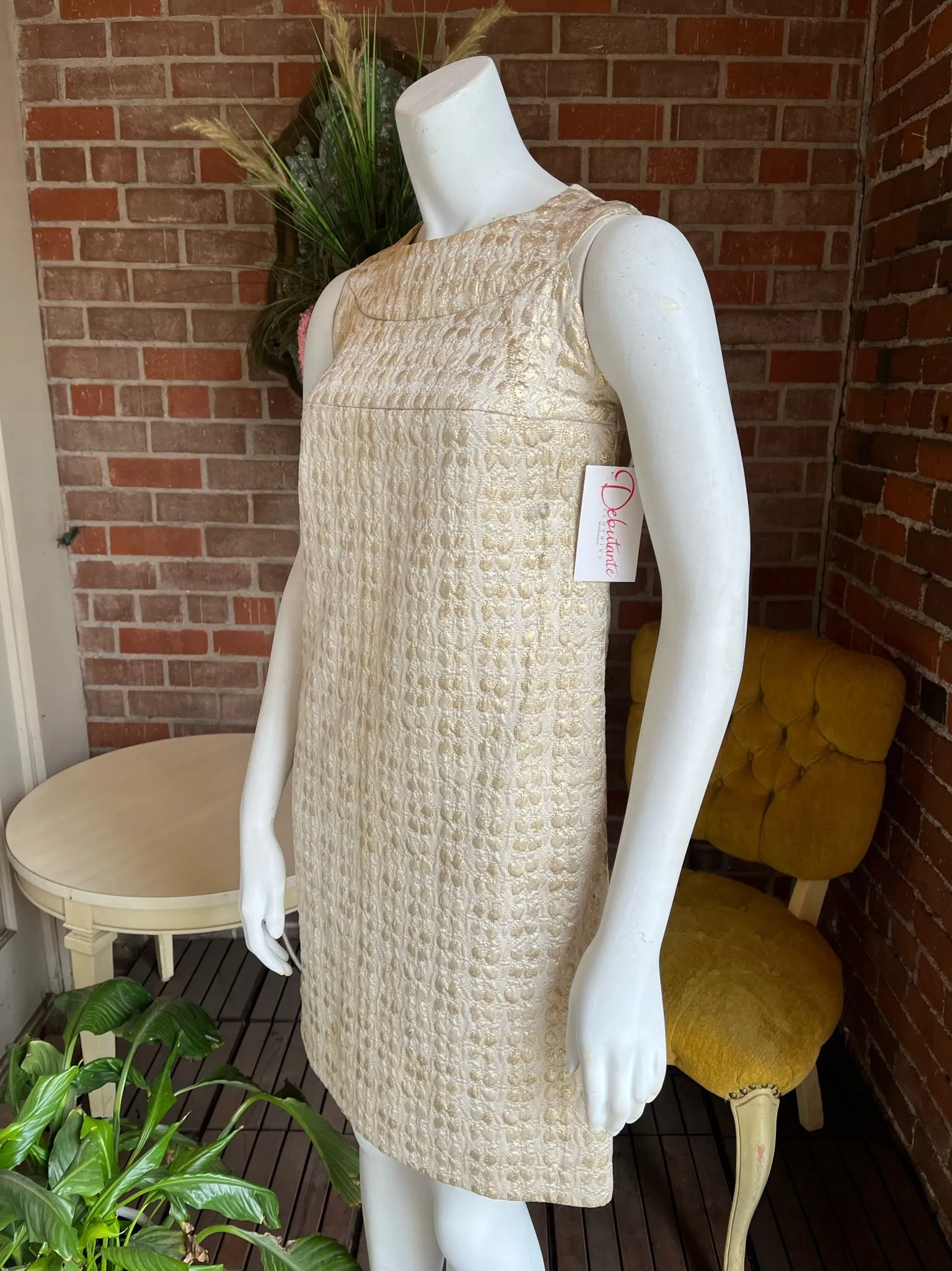 1960s Gold Jacquard Shift Dress