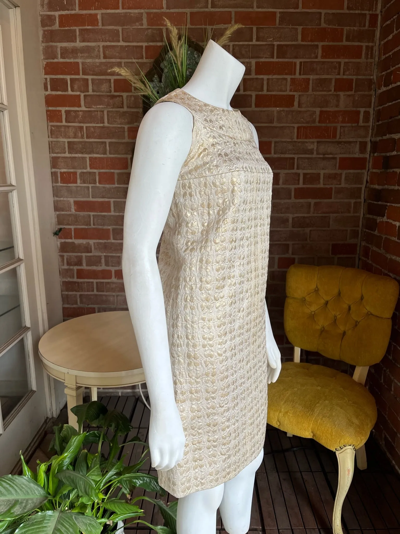 1960s Gold Jacquard Shift Dress