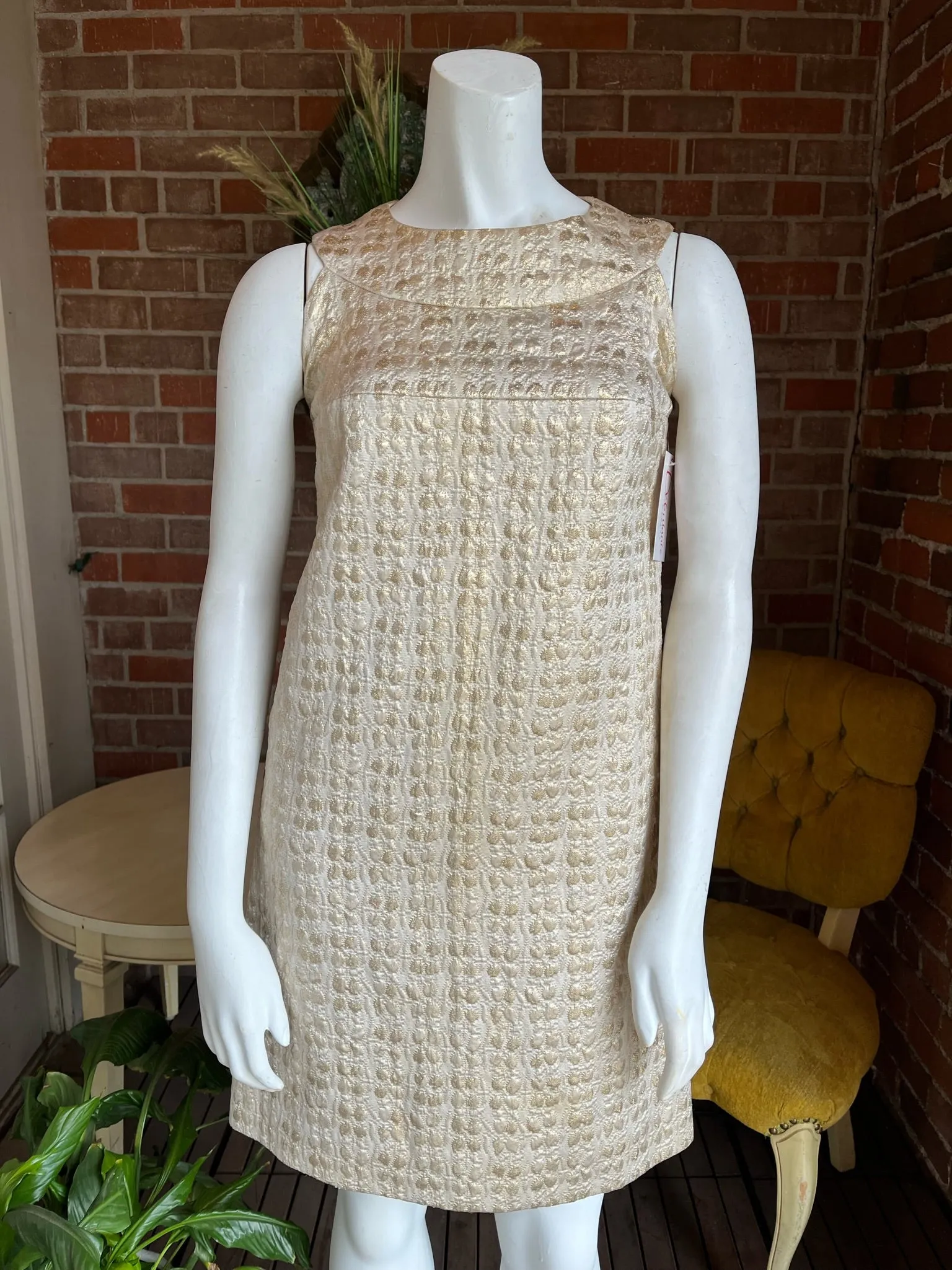 1960s Gold Jacquard Shift Dress