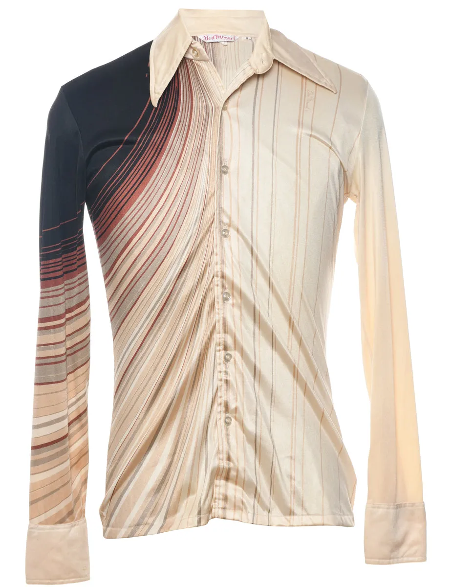 1970s Striped Off-White & Brown Shirt - S