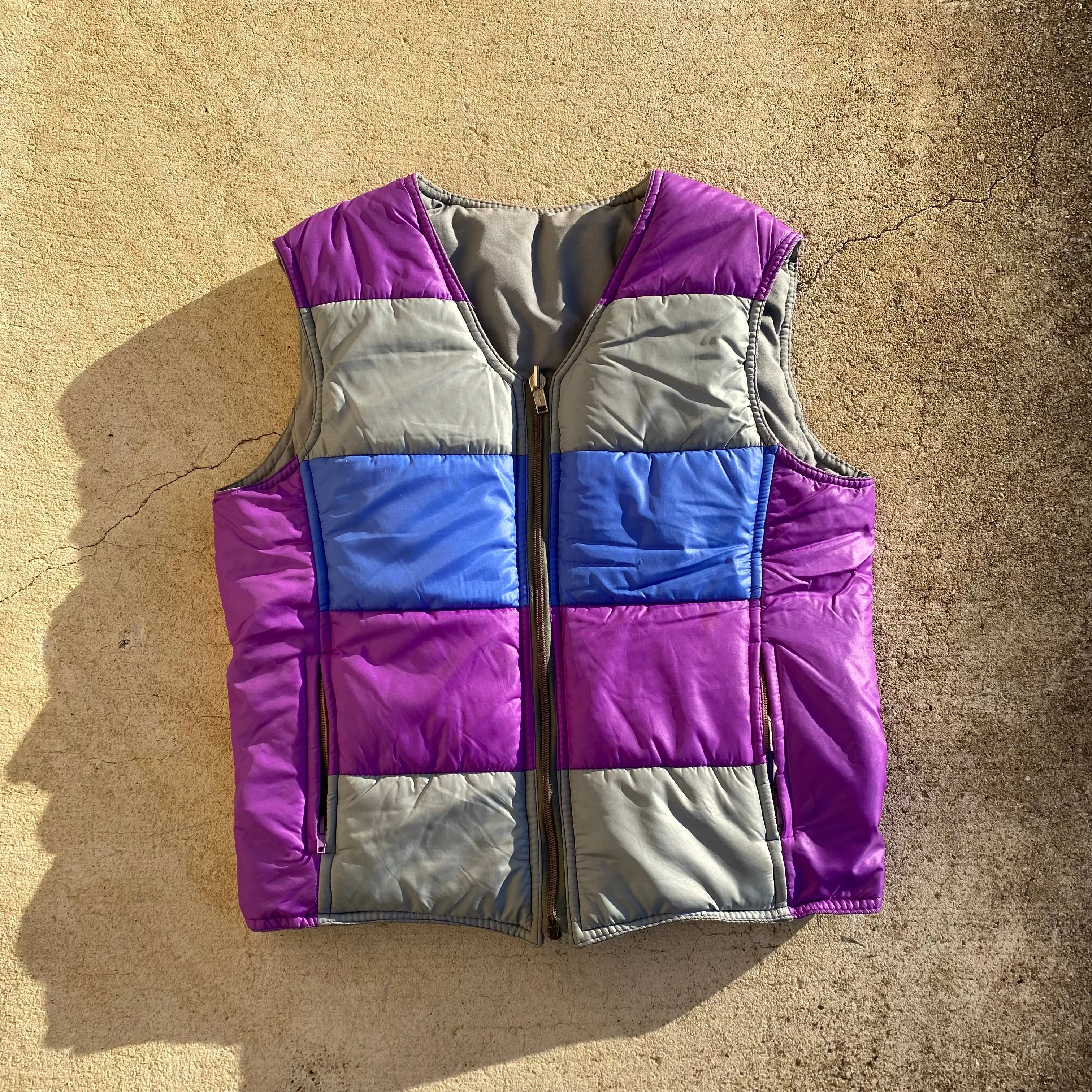 1980s Reversible Striped Colorblock Puffer Vest