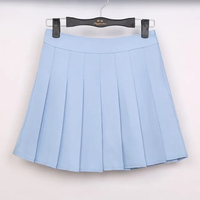 2018 New Spring high waist ball pleated skirts Harajuku Denim Skirts solid a-line sailor skirt Plus Size Japanese school uniform