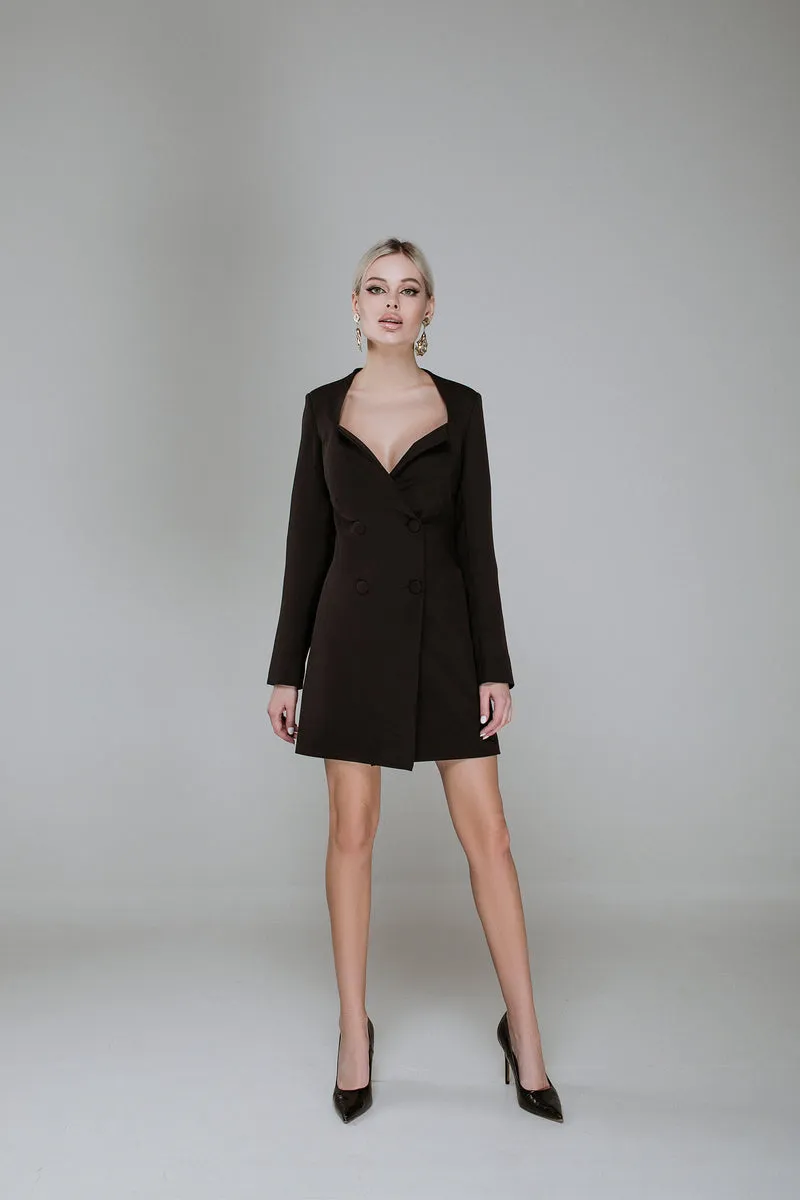 Black Double Breasted Blazer Dress