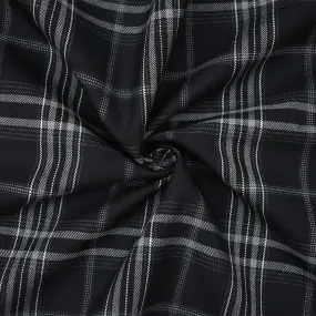 Black-Gray-White Wool-Poly Plaid Twill Woven Suiting Fabric