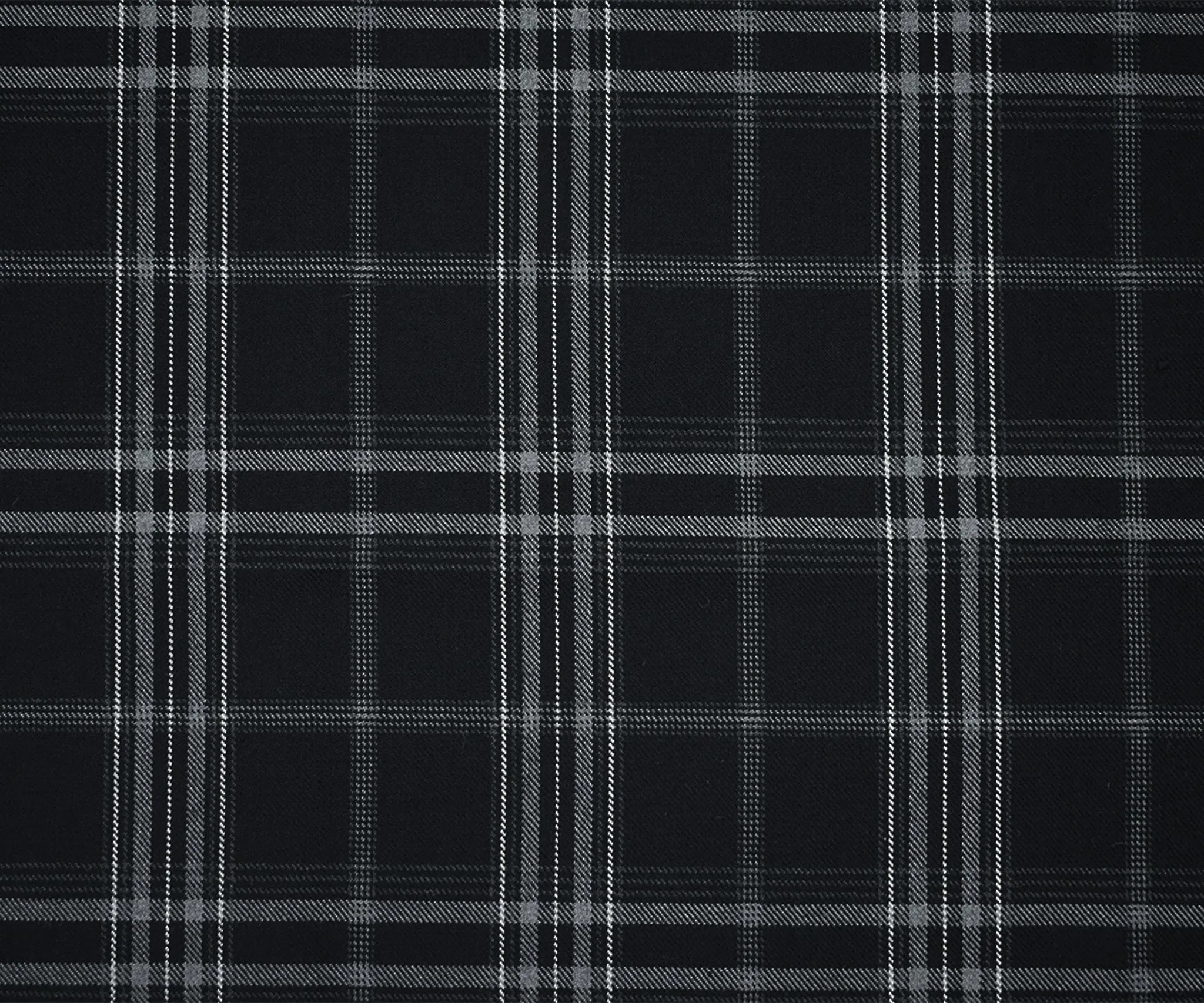 Black-Gray-White Wool-Poly Plaid Twill Woven Suiting Fabric