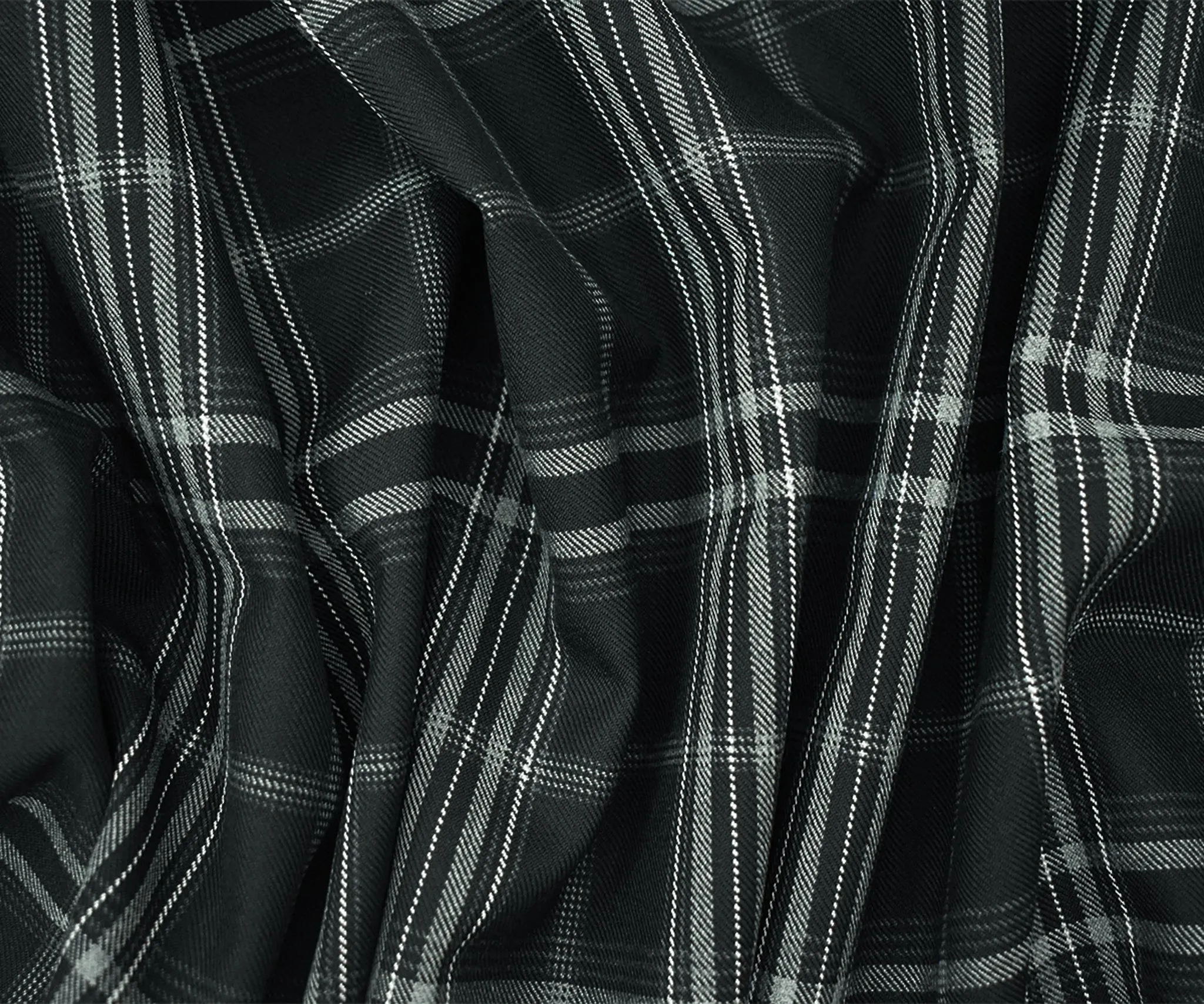 Black-Gray-White Wool-Poly Plaid Twill Woven Suiting Fabric