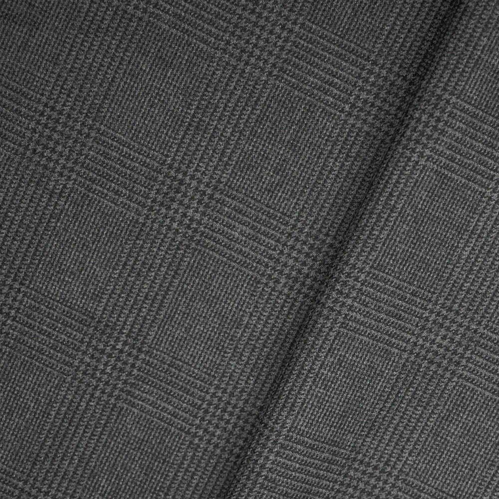 Black-Gray Wool-Polyester Glen Plaid Suiting Woven Fabric