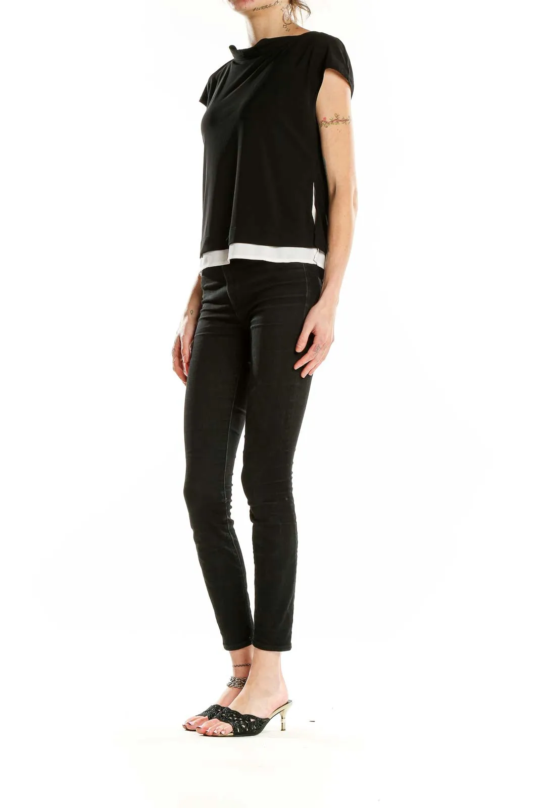 Black Layered Cap Sleeve Top