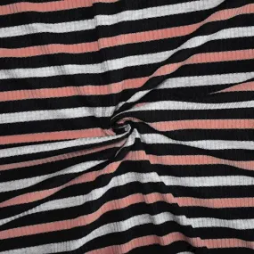 Black/Soft Peach/Gray Striped 4X2 Rib Knit Fabric