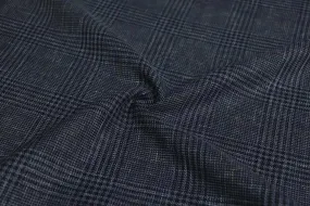 Blue & Black Checks Linen Wool Silk Fabric