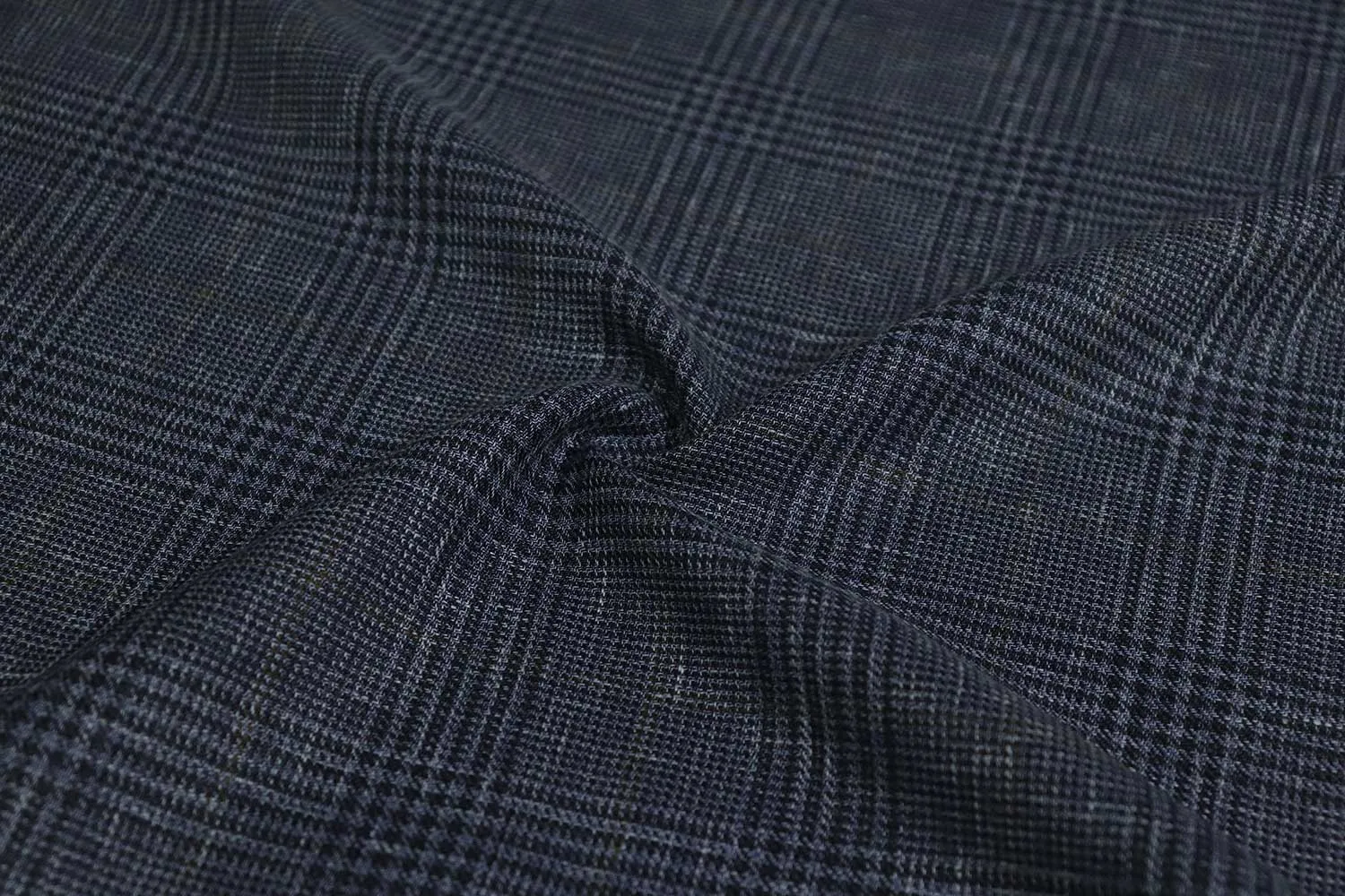 Blue & Black Checks Linen Wool Silk Fabric