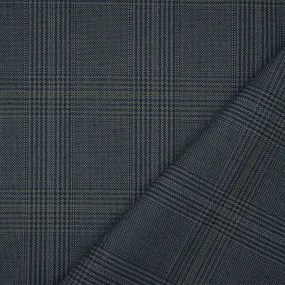 Blue-Gray-Black Wool Polyester Glen Plaid Woven Suiting Fabric