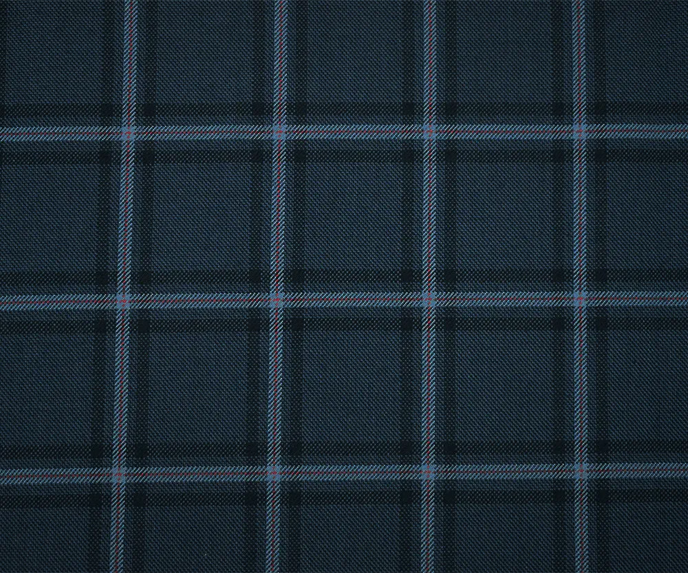 Blue-Red-Black Polyester Wool Plaid Woven Shirting Fabric