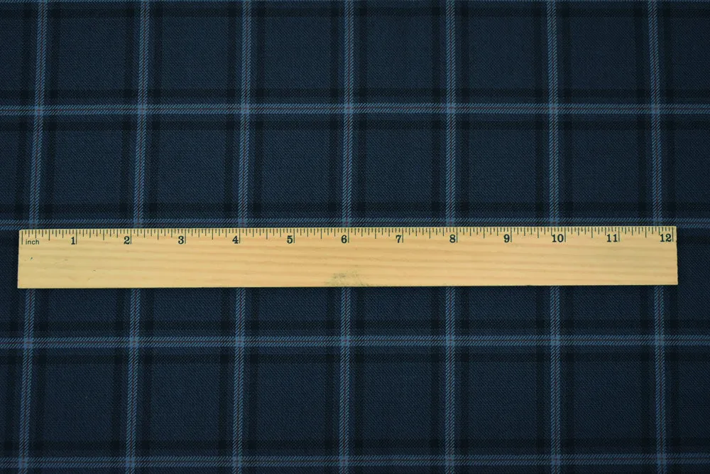 Blue-Red-Black Polyester Wool Plaid Woven Shirting Fabric