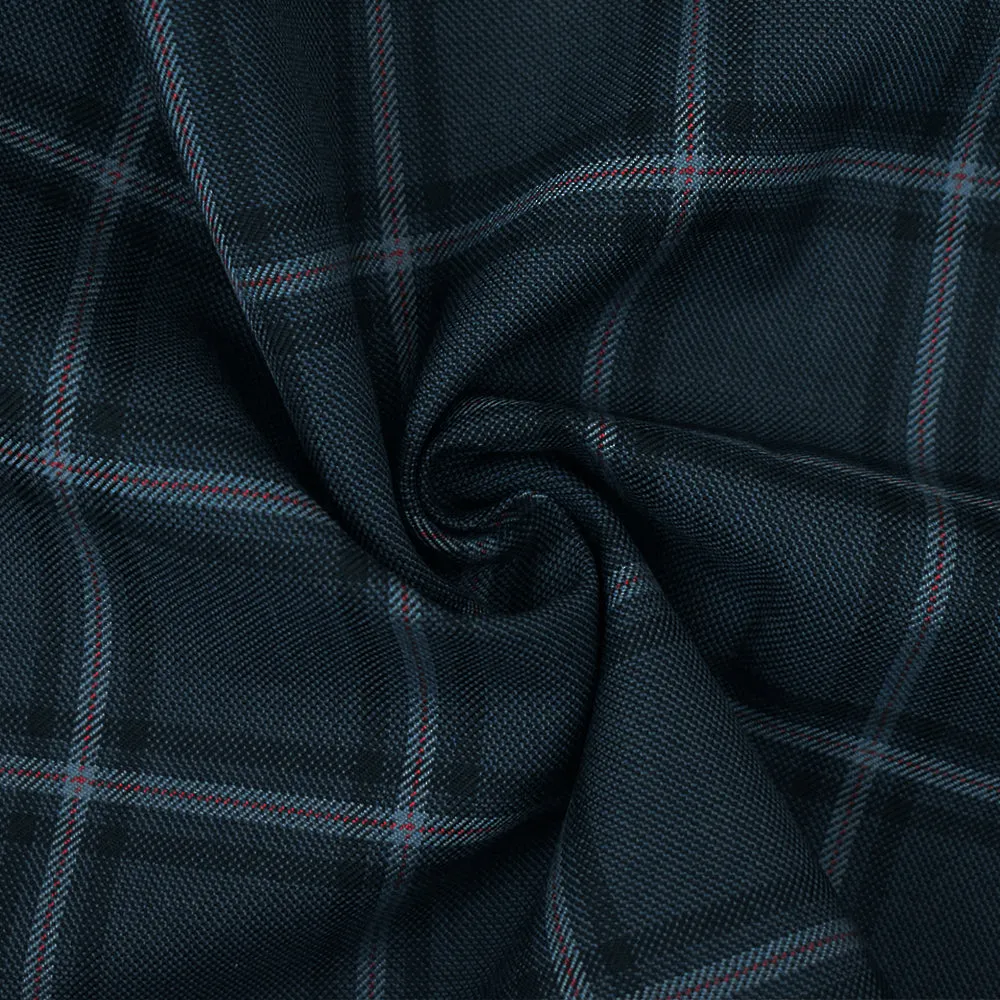 Blue-Red-Black Polyester Wool Plaid Woven Shirting Fabric