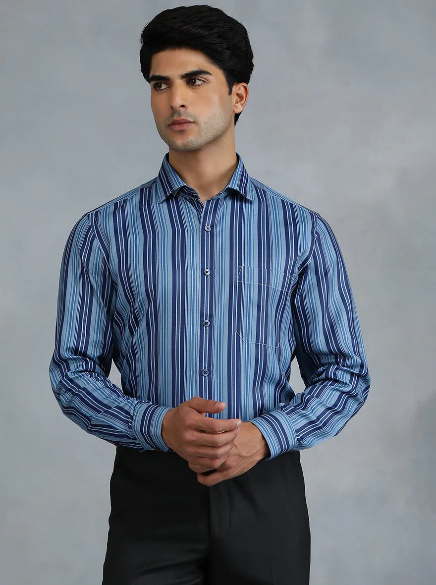 Blue Striped Slim Fit Formal Shirt | Greenfibre