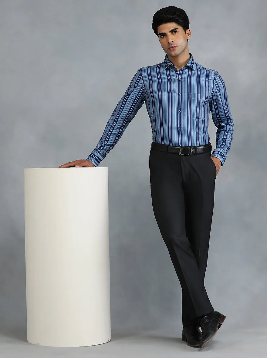 Blue Striped Slim Fit Formal Shirt | Greenfibre