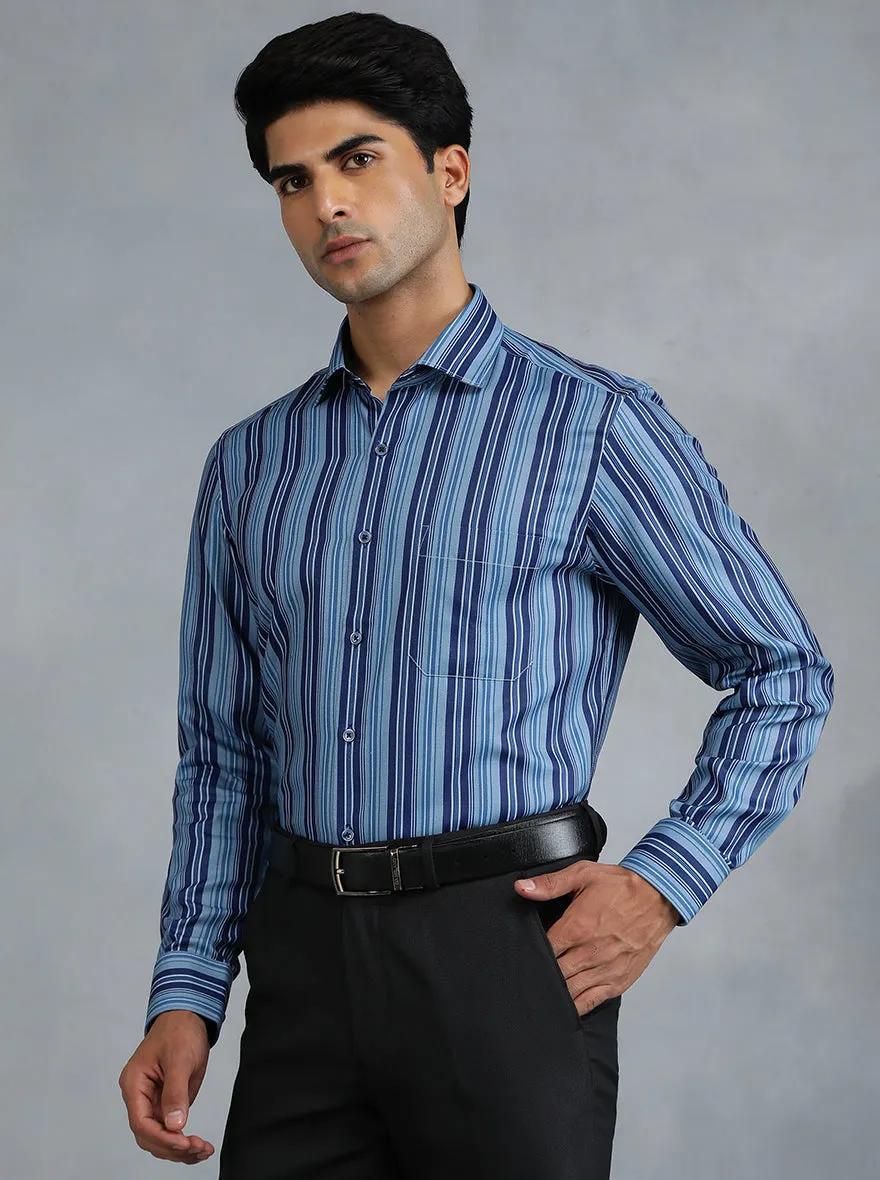 Blue Striped Slim Fit Formal Shirt | Greenfibre