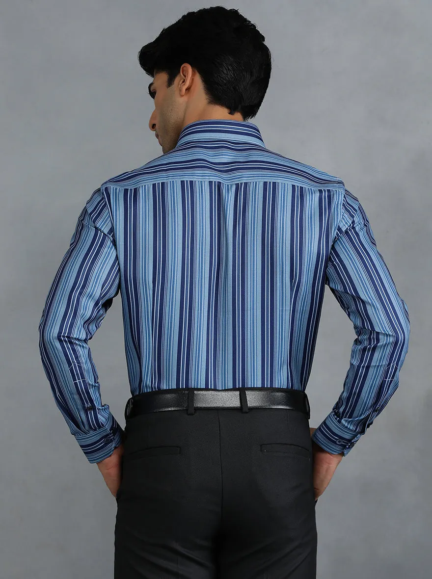 Blue Striped Slim Fit Formal Shirt | Greenfibre