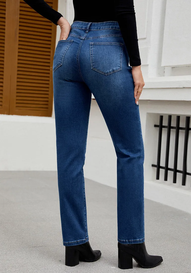 Brilliant Blue Women's High Waisted Full Length Straight Leg Jeans With Pockets