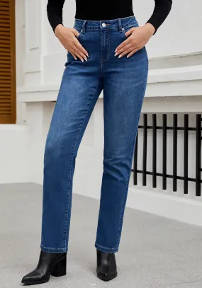 Brilliant Blue Women's High Waisted Full Length Straight Leg Jeans With Pockets