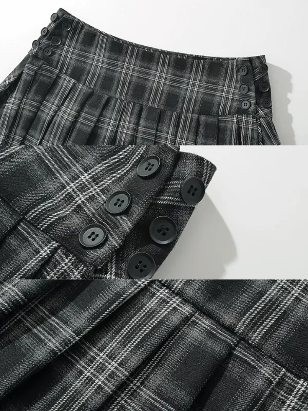 Casual retro pleated plaid skirt