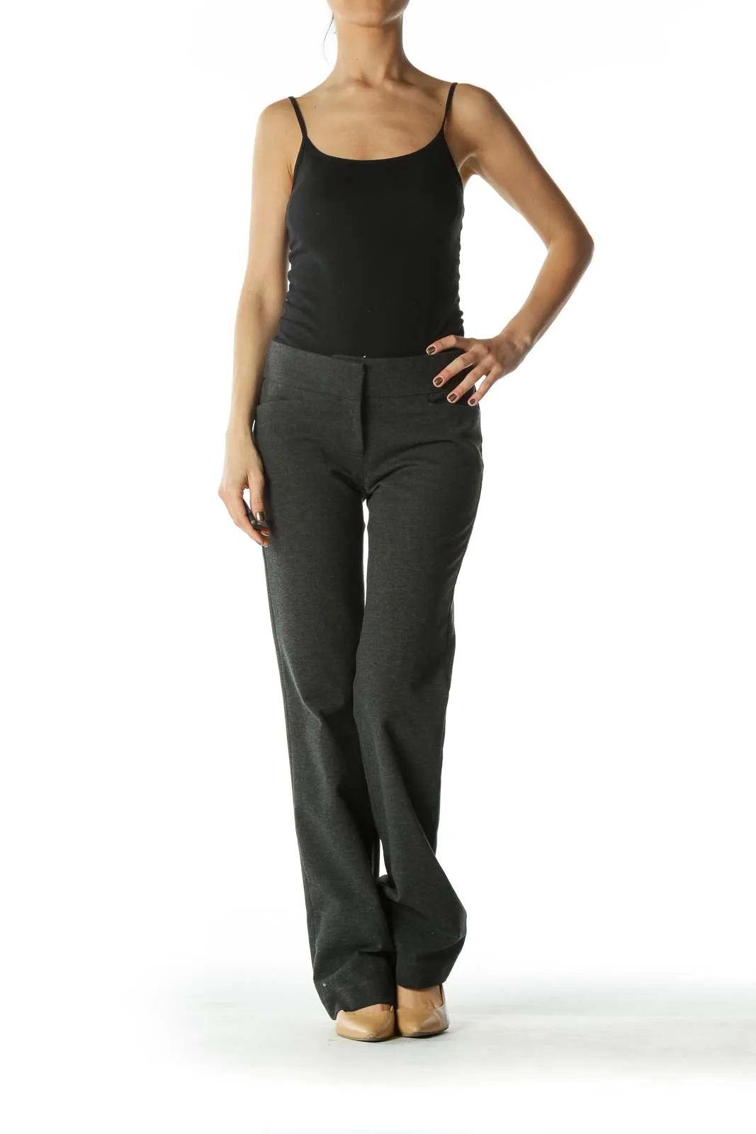 Charcoal Mid-Rise Straight-Leg Work Pants