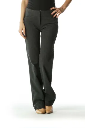 Charcoal Mid-Rise Straight-Leg Work Pants