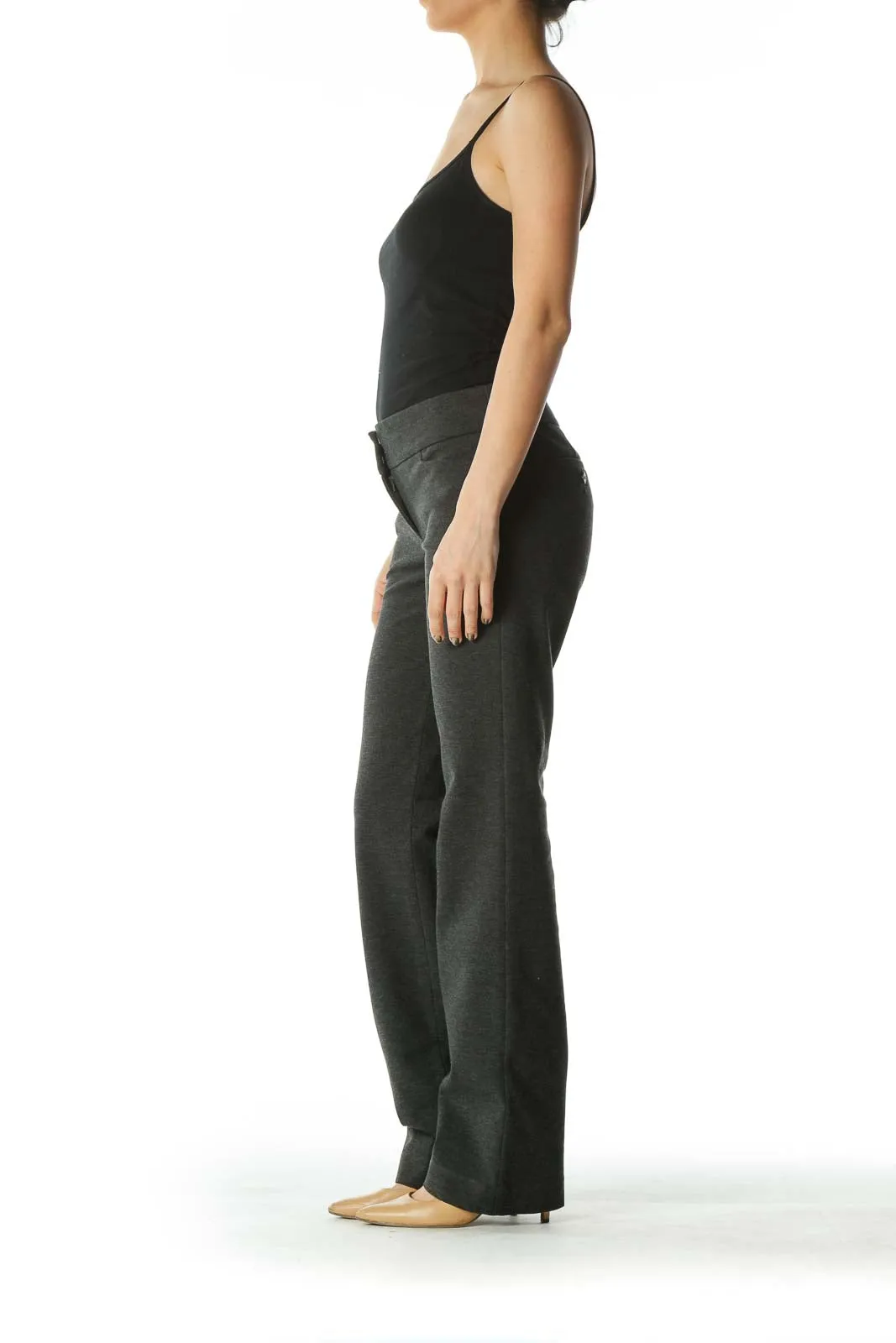 Charcoal Mid-Rise Straight-Leg Work Pants