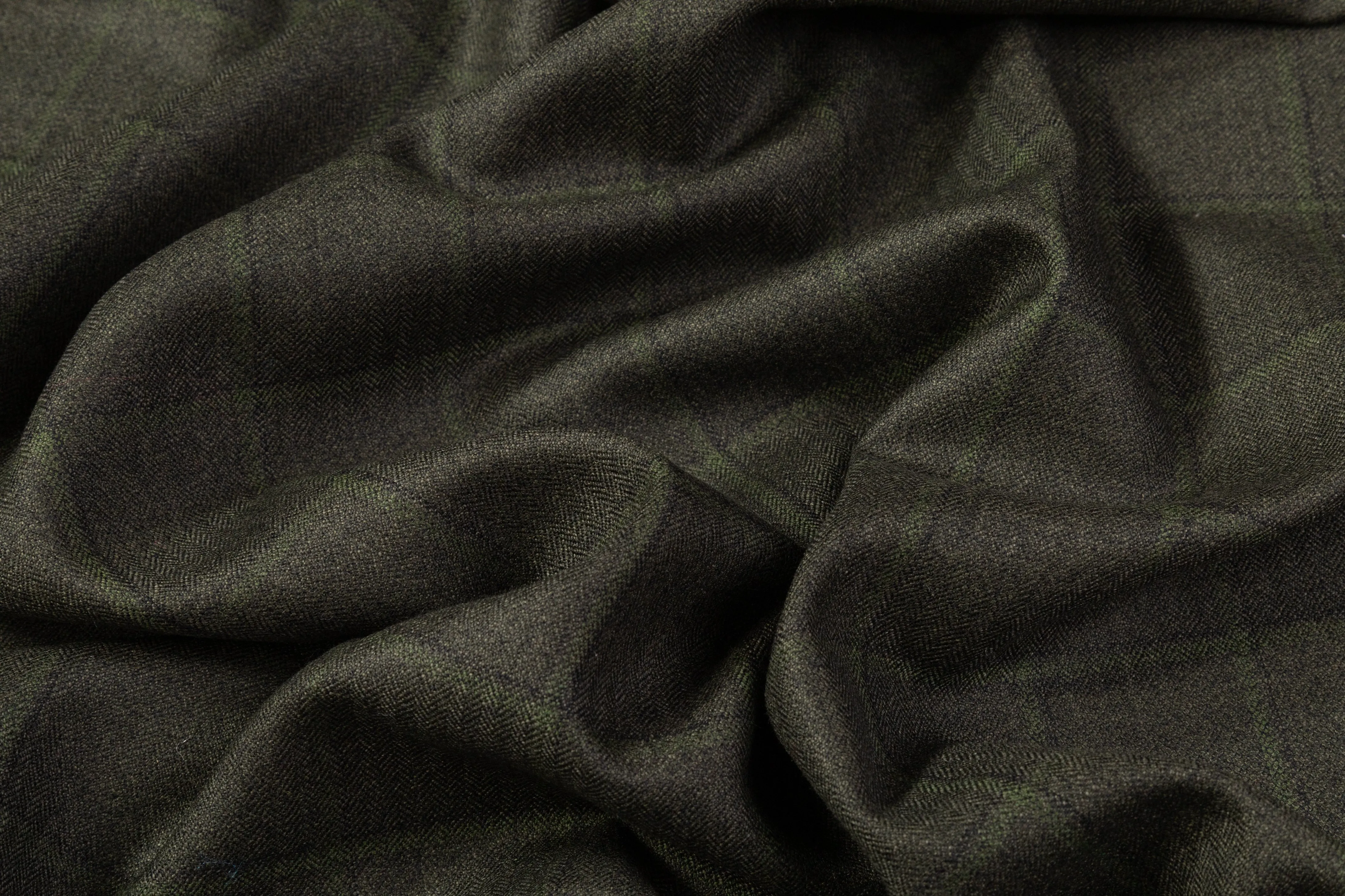 Checked Italian Wool Flannel Suiting - Green