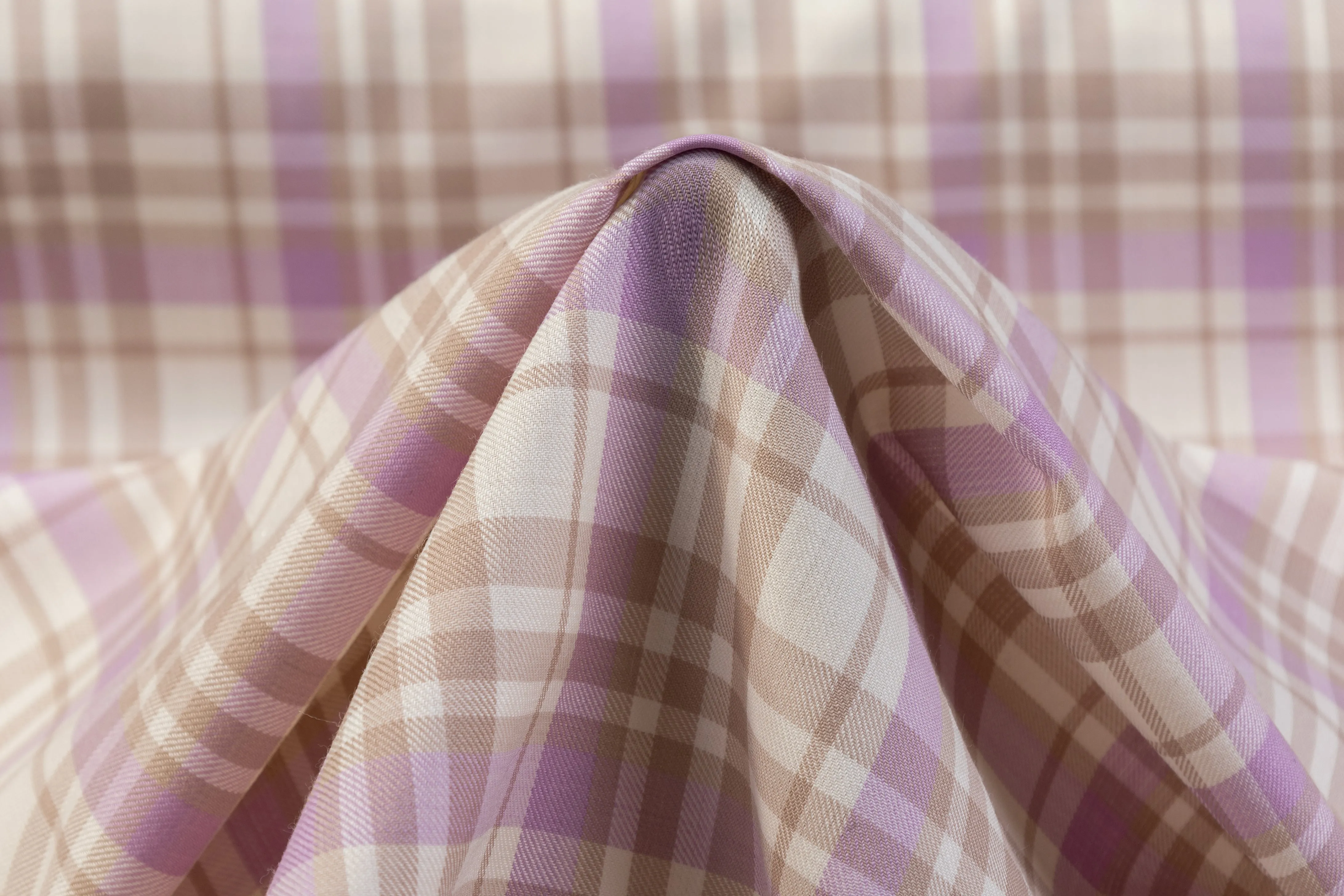 Checked Italian Wool Suiting - Purple / Taupe