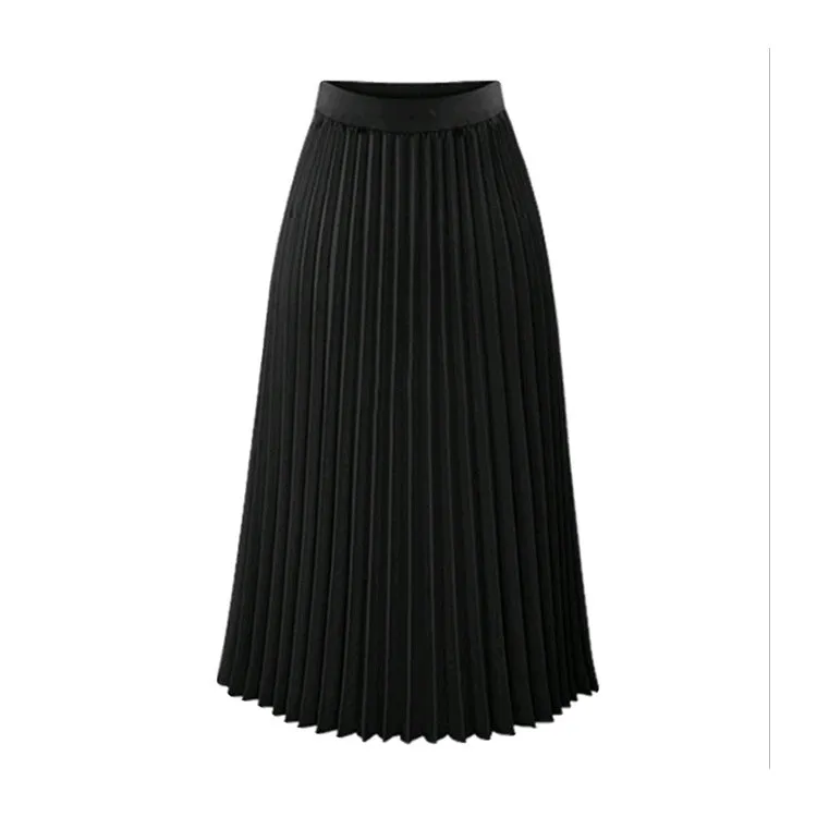 Classic Flowy Chiffon Pleated Midi Skirt Long Length