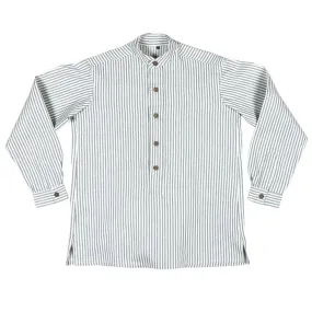 Collarless Ticking Work Shirt