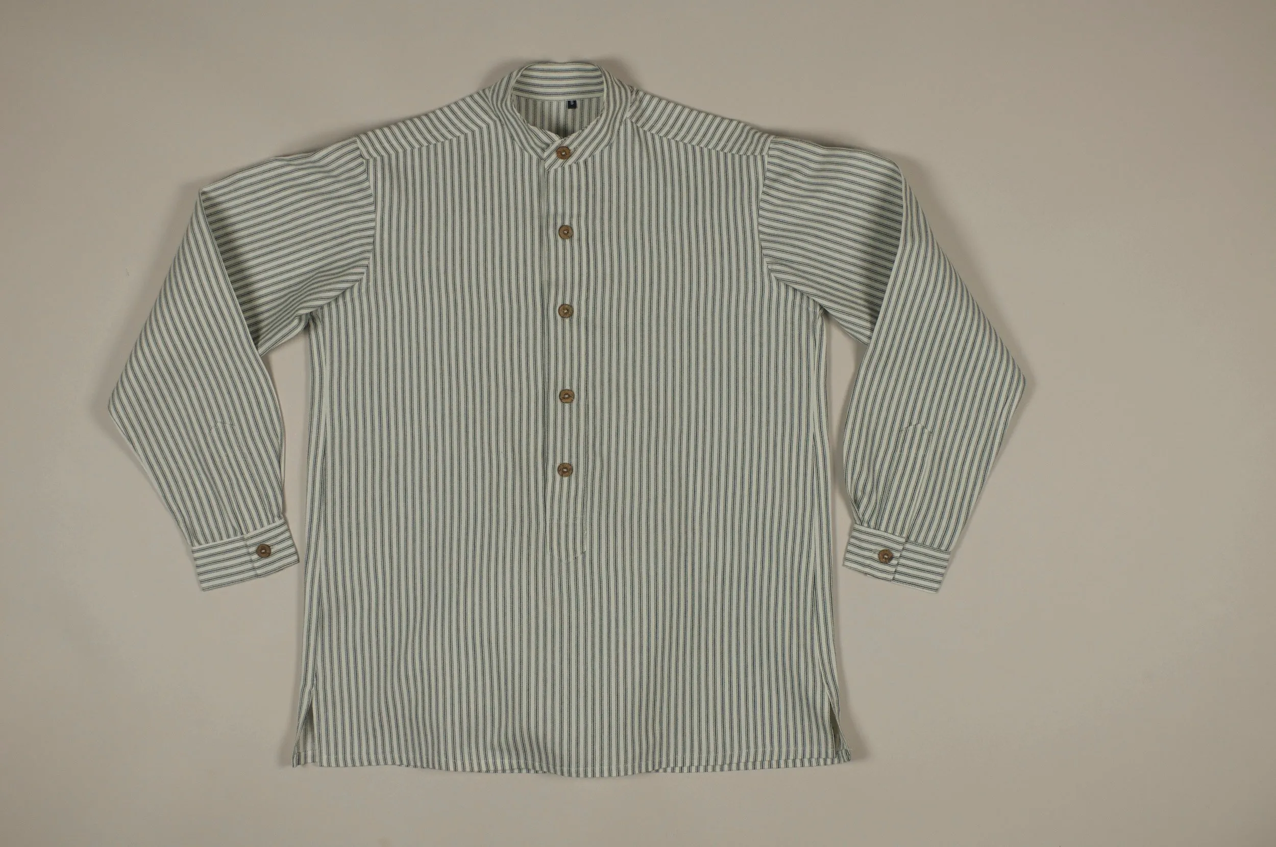 Collarless Ticking Work Shirt