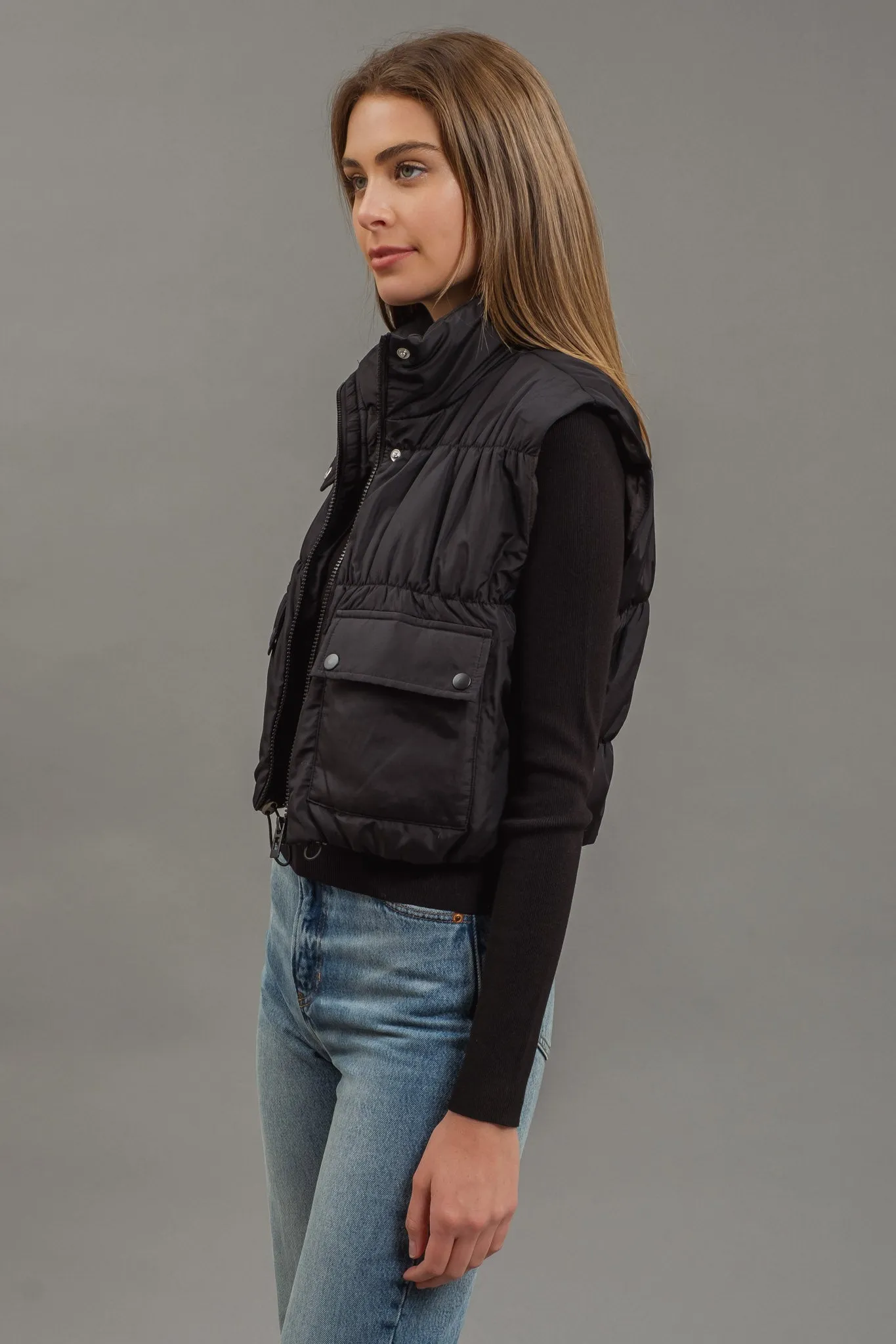 CROPPED ZIP UP CARGO PUFFER VEST