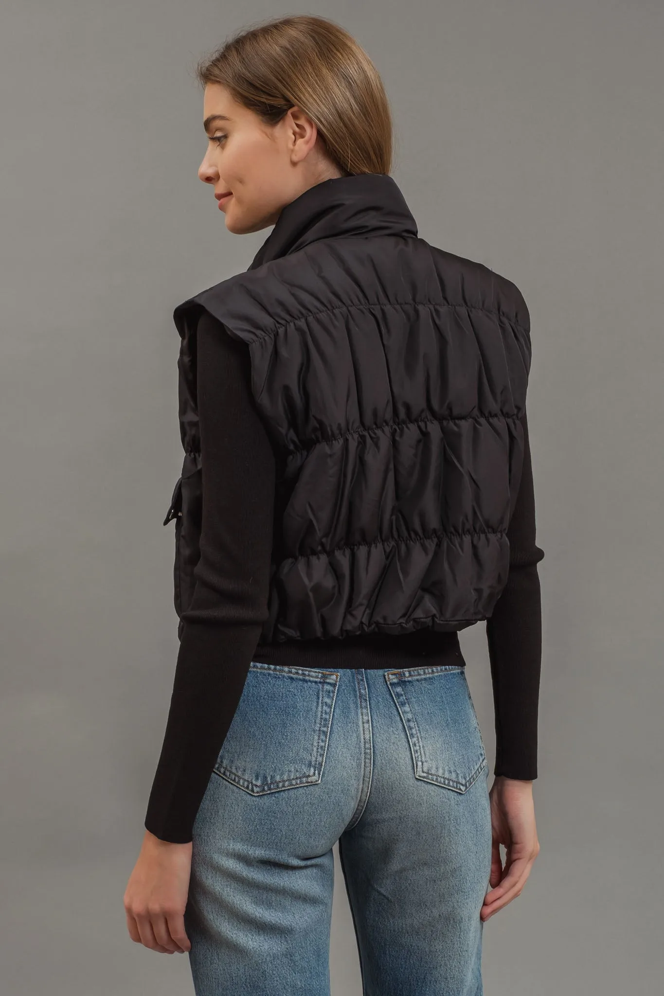 CROPPED ZIP UP CARGO PUFFER VEST