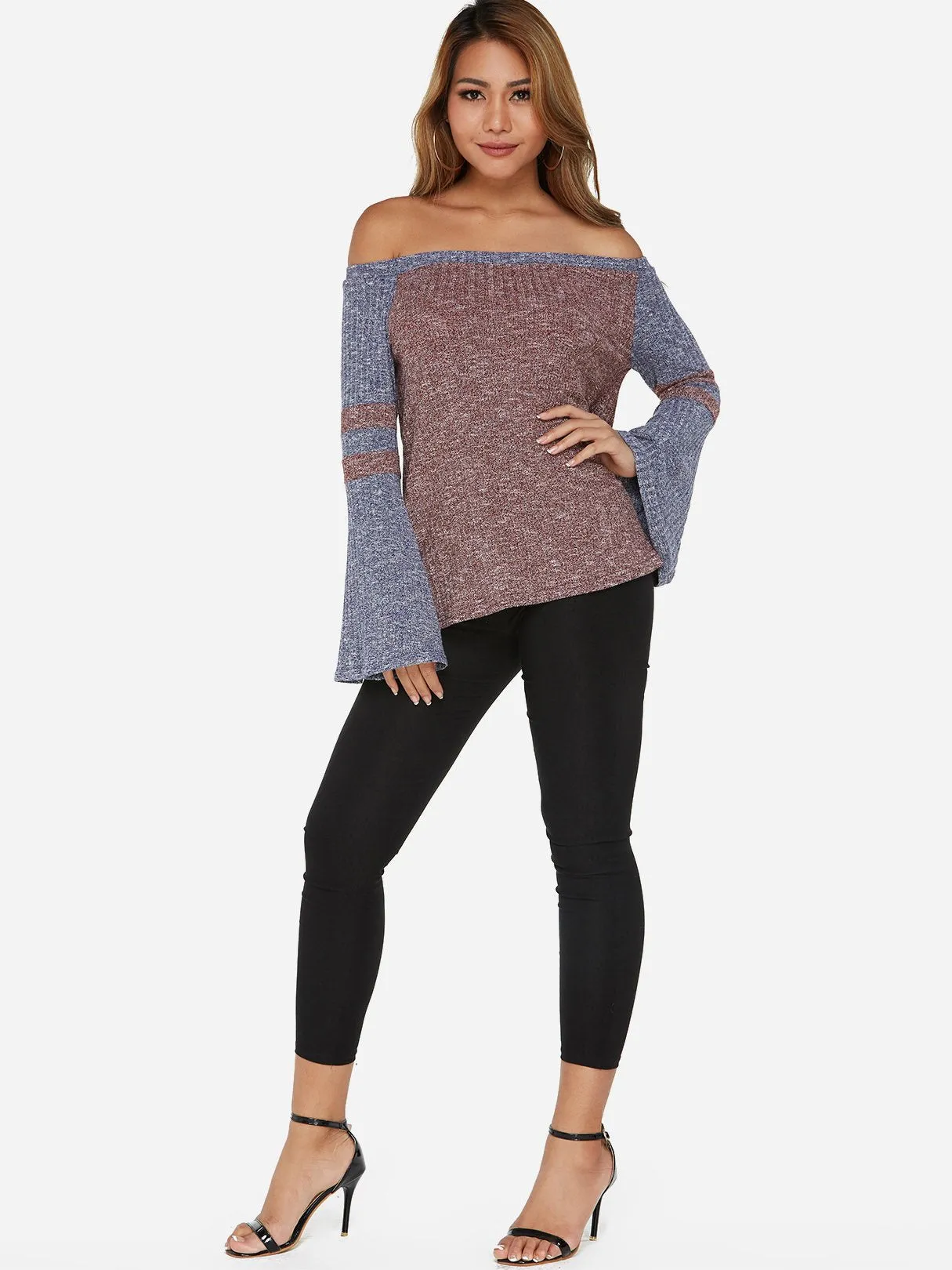 Custom Off The Shoulder Stripe Long Sleeve T-Shirts