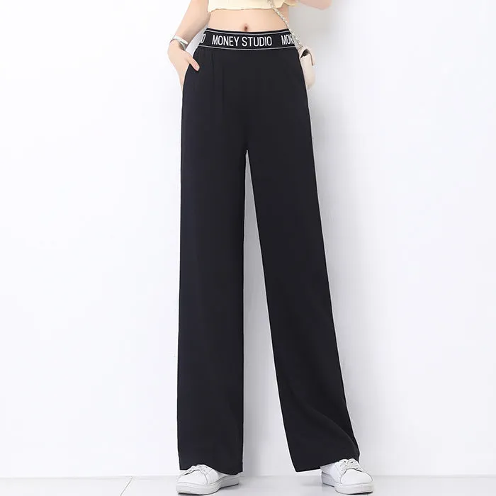 Denim Pants Women High Waist Summer Thin Drape Loose Straight Ice Silk Casual Wide Leg Pants