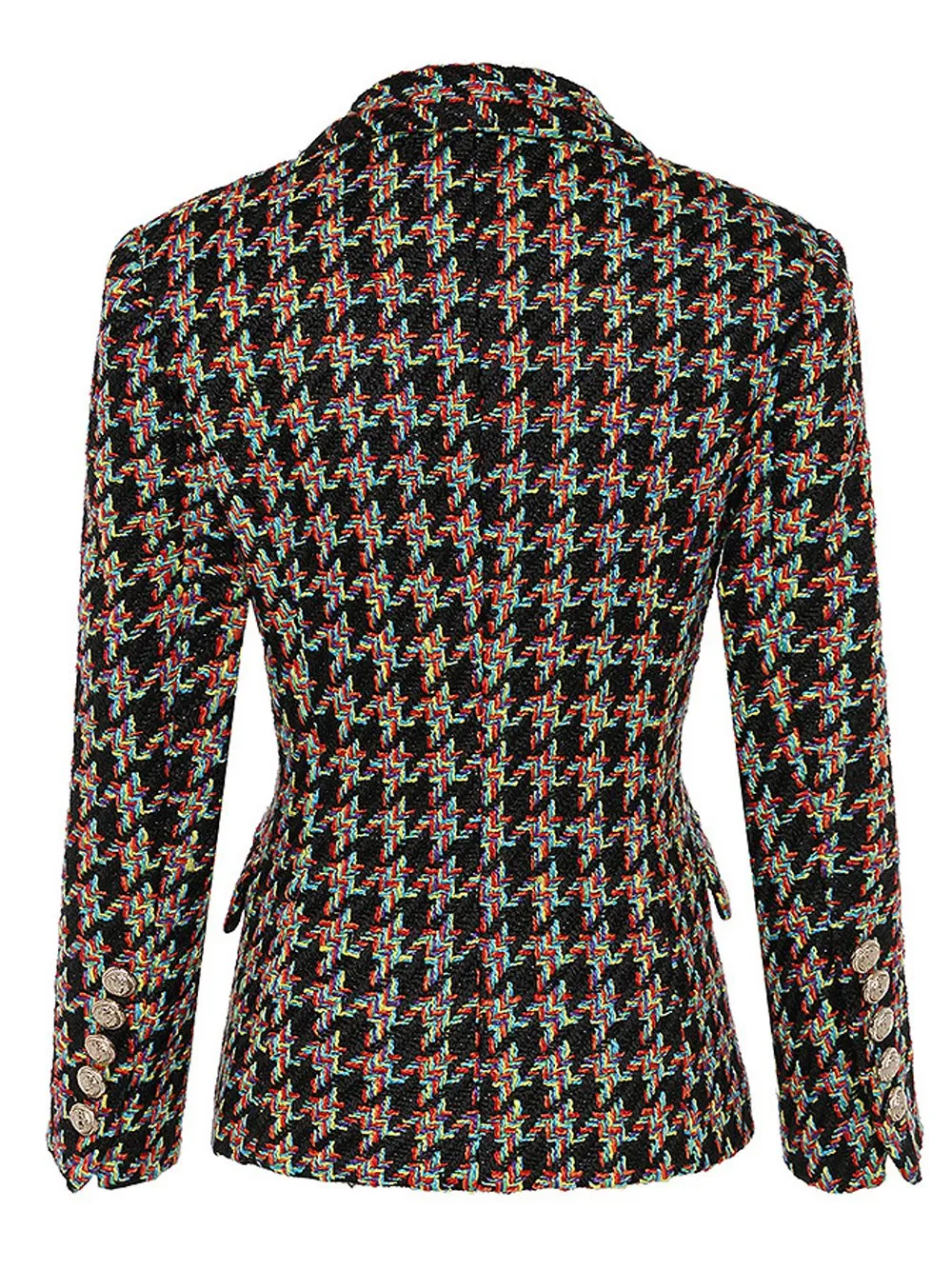 Double-Breasted Houndstooth Tweed Blazer