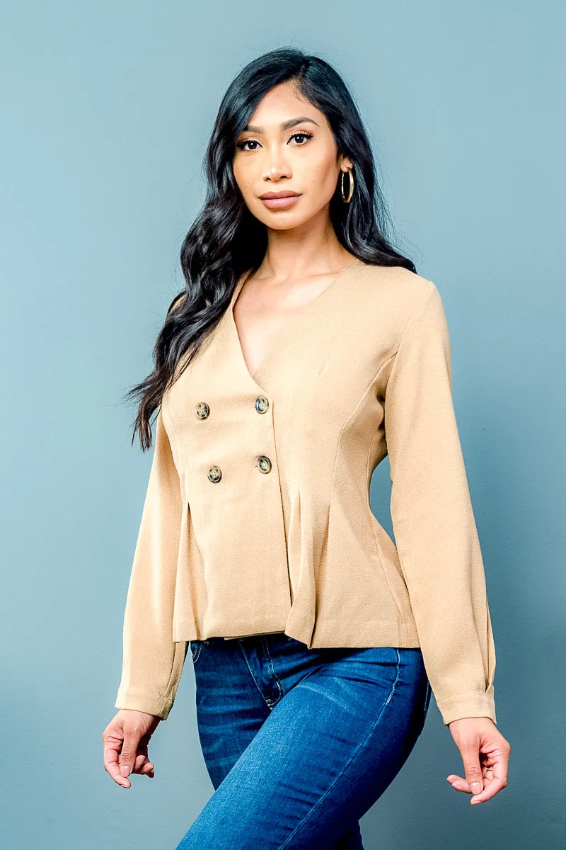 Double Breasted Pleated Hem Blazer (D30324-MW188)