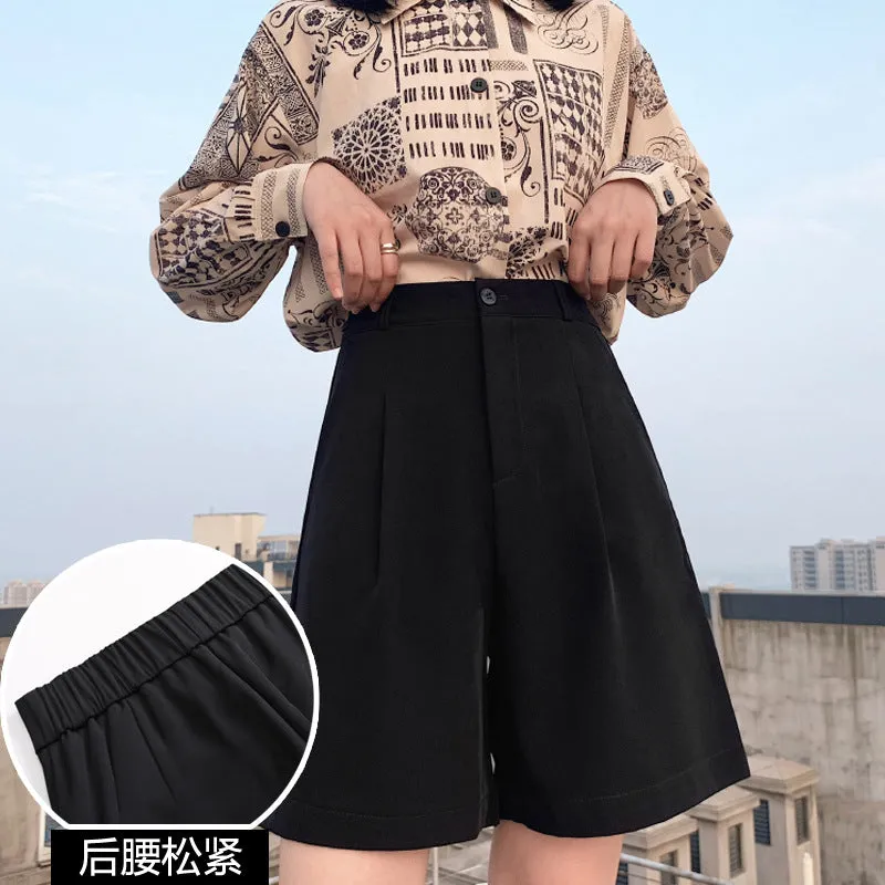 Drape Suits Shorts Women Summer Loose High Waist Bermuda Plus Size Pants A-Line Casual Straight Wide Leg Bermuda Shorts