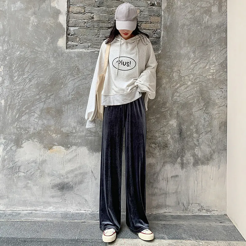 Drape Wide Leg Pants Women High Waist Floor Length Loose Drawstring Straight Casual Pants