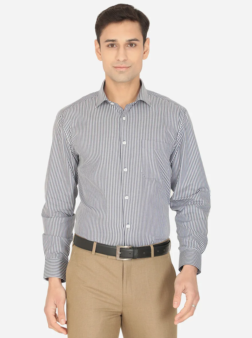 Dusty Blue Striped Regular Fit Formal Shirt | JadeBlue