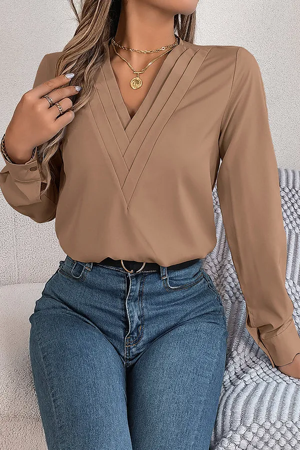 Elegant Layered V-neck Long-sleeved Casual Shirt