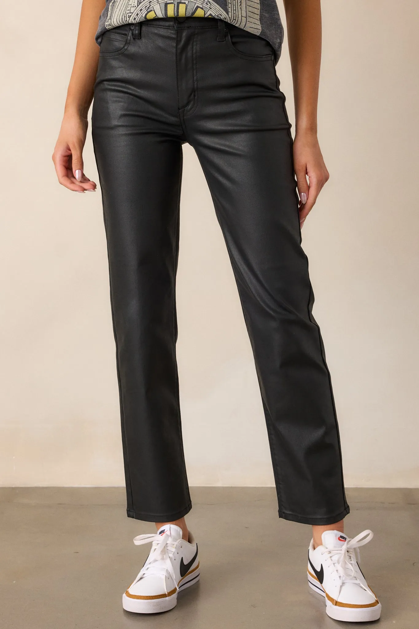 Emerging Love Black Faux Leather Straight Leg Pants