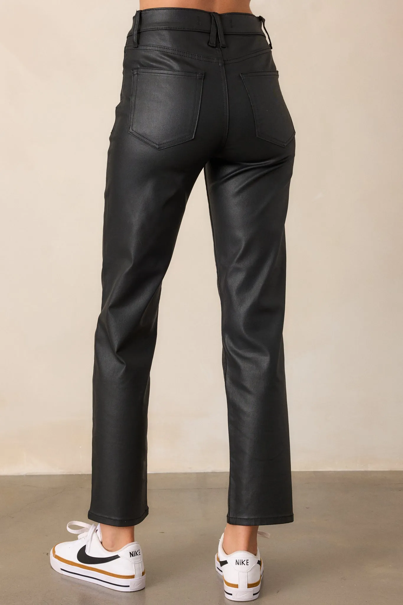 Emerging Love Black Faux Leather Straight Leg Pants