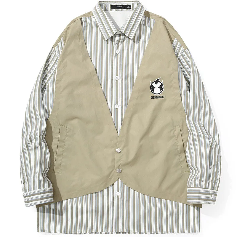 Fake Two Piece Stripe Logo Vest Shirt